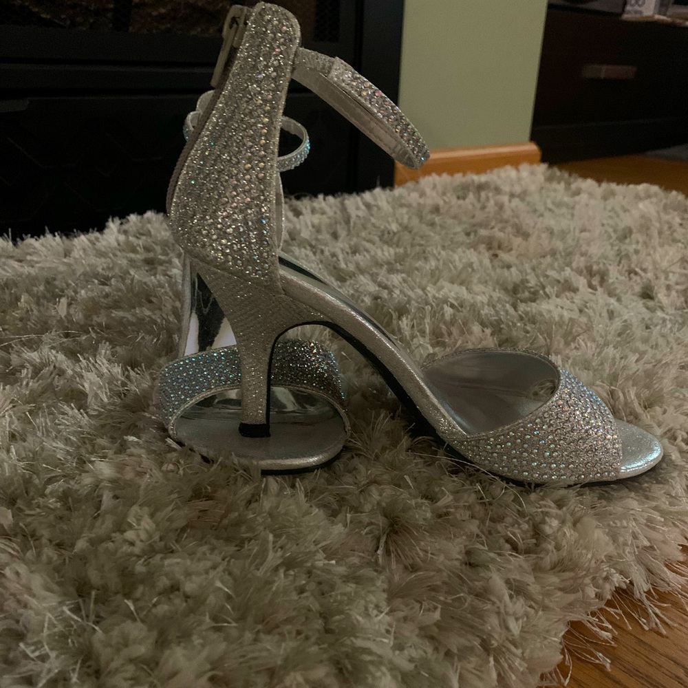 Pierre Dumas Silver Rhinestone Open-Toe Heels